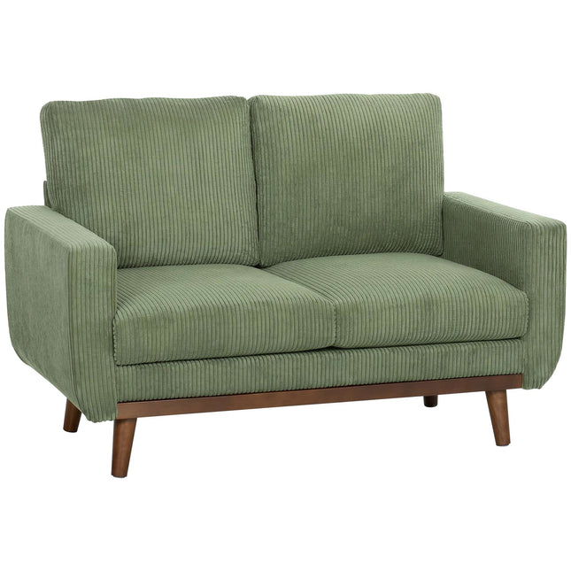 Groene corduroy 2-zitsbank, 134 cm, met pocketveren