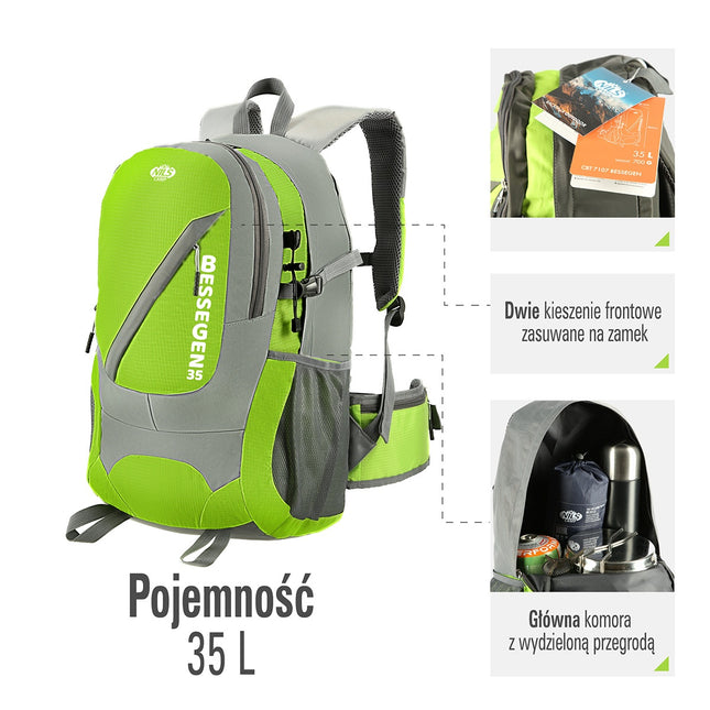 Green Hiking Backpack, 35L Capacity, Lightweight