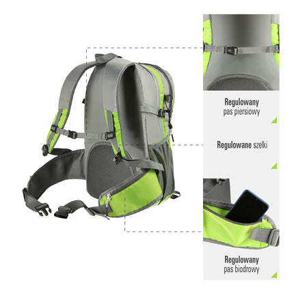 Green Hiking Backpack, 35L Capacity, Lightweight
