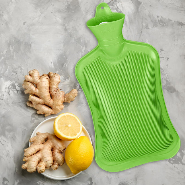 Green Hot Water Bottle 2L, Leak-Proof, Pain Relief