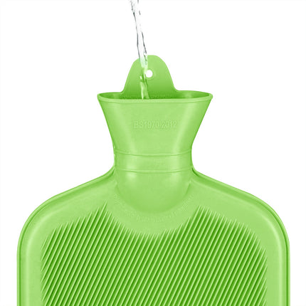 Green Hot Water Bottle 2L, Leak-Proof, Pain Relief