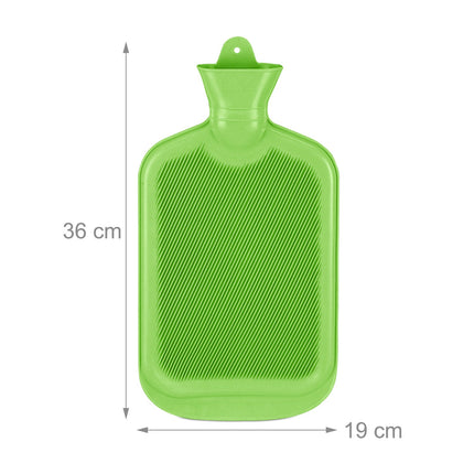 Green Hot Water Bottle 2L, Leak-Proof, Pain Relief