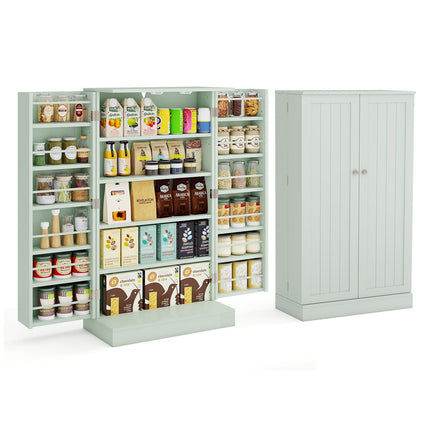 Green Kitchen Pantry Cabinet with Adjustable Shelves, 104 cm