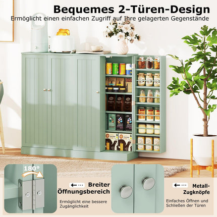 Green Kitchen Pantry Cabinet with Adjustable Shelves, 104 cm