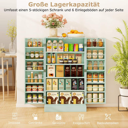 Green Kitchen Pantry Cabinet with Adjustable Shelves, 104 cm