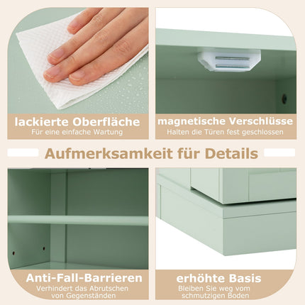 Green Kitchen Pantry Cabinet with Adjustable Shelves, 104 cm