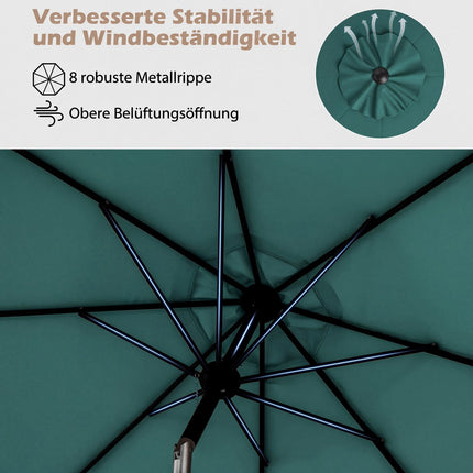Green Patio Umbrella, 303 cm, Crank Tilt, Weather-Resistant