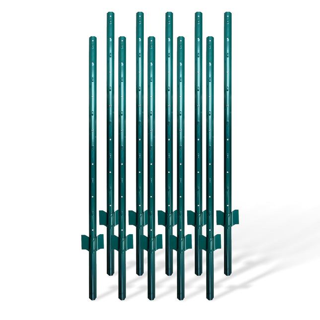 Green Steel Fence Posts, 90 cm, Set of 10