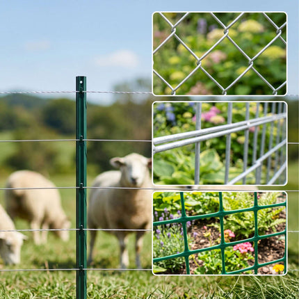 Green Steel Fence Posts, 90 cm, Set of 10