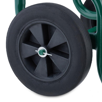 Green firewood cart with rubber tires