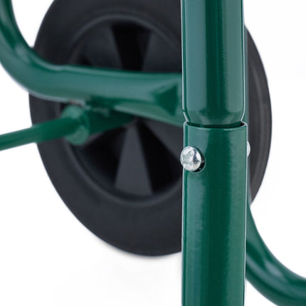 Green firewood cart with rubber tires