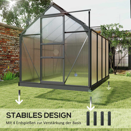 Greenhouse 190x252x201 cm, Polycarbonate, Sliding Door, Roof Vent