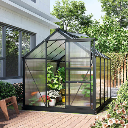 Greenhouse 190x252x201 cm, Polycarbonate, Sliding Door, Roof Vent