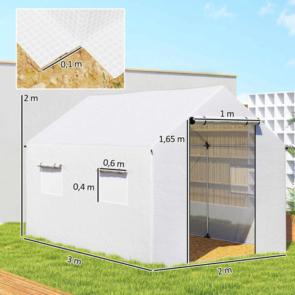 Greenhouse 3x2x2m with UV-Resistant Cover, Mesh Windows
