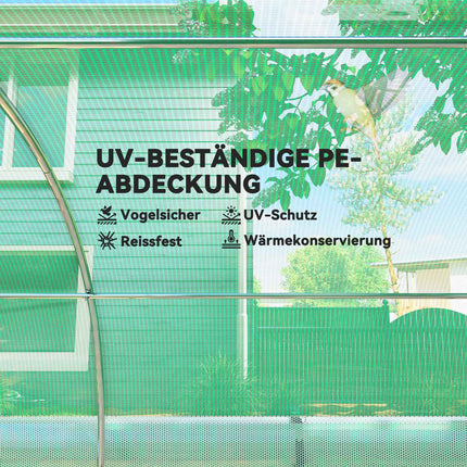 Kas 4 x 3 x 2 m foliekas met 8 ramen, roldeuren, oprolbare zijwanden, UV-bestendige folietunnel, wintervaste tomatenhuis met grondanker, groen Aosom