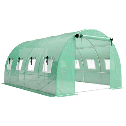 Greenhouse 4x3x2m with PE Cover, Roll-Up Doors & Mesh Windows