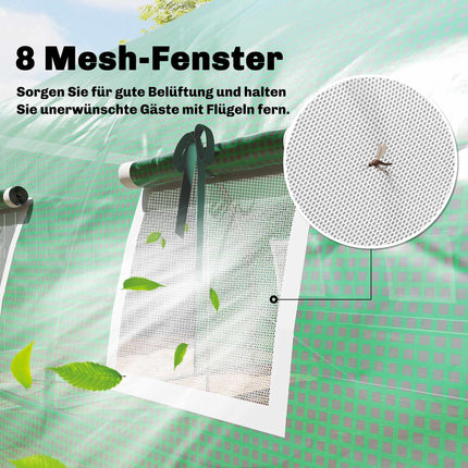Greenhouse 4x3x2m with PE Cover, Roll-Up Doors & Mesh Windows