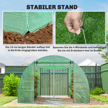 Greenhouse 4x3x2m with PE Cover, Roll-Up Doors & Mesh Windows