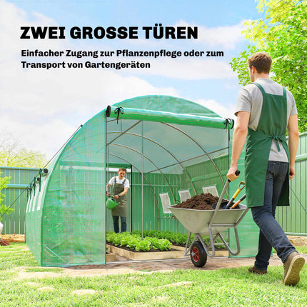 Greenhouse 4x3x2m with PE Cover, Roll-Up Doors & Mesh Windows