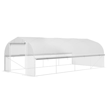 Kas 6 x 3 x 2 m foliekas met 8 ramen en deuren, oprolbare zijwanden, UV-bestendige folietunnel, tomatenhuis met gegalvaniseerd stalen frame, wit