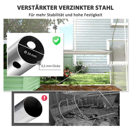 Kas 6 x 3 x 2 m foliekas met 8 ramen en deuren, oprolbare zijwanden, UV-bestendige folietunnel, tomatenhuis met gegalvaniseerd stalen frame, wit