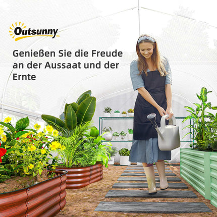 Kas 6 x 3 x 2 m foliekas met 8 ramen en deuren, oprolbare zijwanden, UV-bestendige folietunnel, tomatenhuis met gegalvaniseerd stalen frame, wit