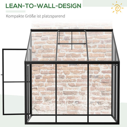 Greenhouse shed, lockable door & adjustable roof, black aluminium