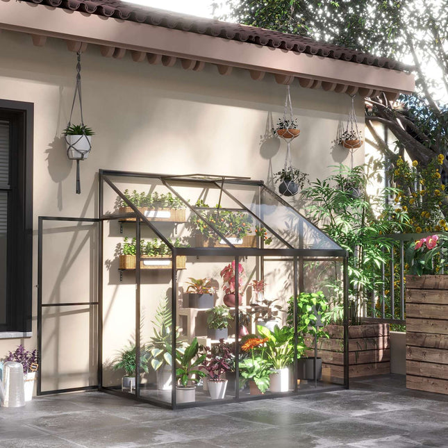 Greenhouse shed, lockable door & adjustable roof, black aluminium