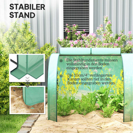 Greenhouse Tunnel, 4 Zipper Windows, Steel Frame, 395x100x80 cm