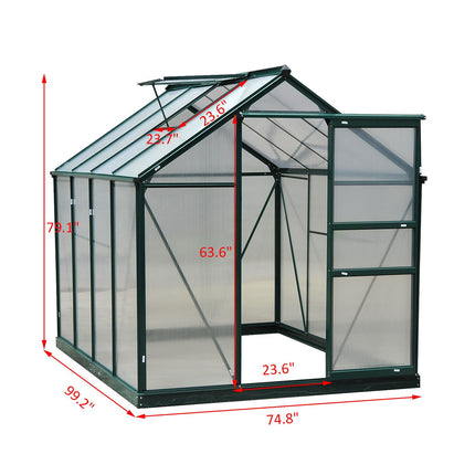 Aluminum frame Walk-In greenhouse, skylight and door, 190x252x201cm
