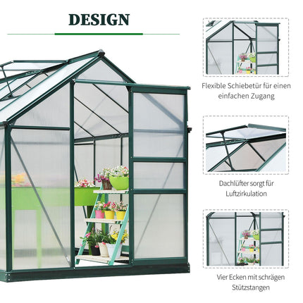 Aluminum frame Walk-In greenhouse, skylight and door, 190x252x201cm