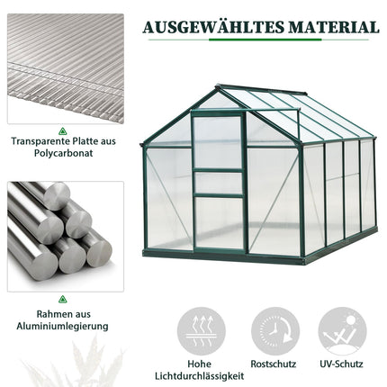 Aluminum frame Walk-In greenhouse, skylight and door, 190x252x201cm