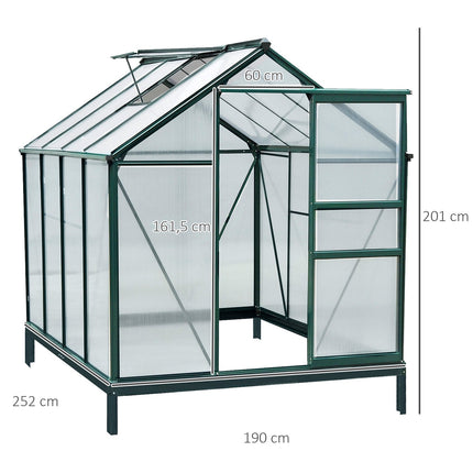Aluminum frame Walk-In greenhouse, skylight and door, 190x252x201cm