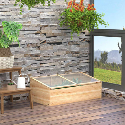 Greenhouse Wooden Cold Frame Box - Spruce Wood, 100x50x35 cm