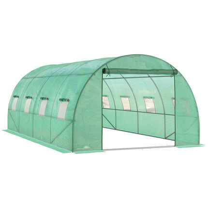 Kas ca. 6 x 3 x 2 m foliekas met 8 ramen, roldeur, oprolbare zijwanden, UV-bestendige folietunnel, wintervaste tomatenhuis met grondanker, groen
