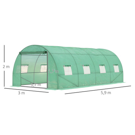 Kas ca. 6 x 3 x 2 m foliekas met 8 ramen, roldeur, oprolbare zijwanden, UV-bestendige folietunnel, wintervaste tomatenhuis met grondanker, groen