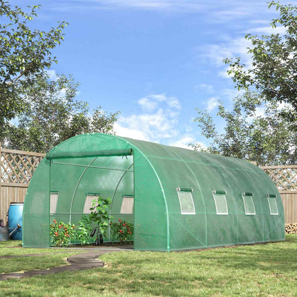 Kas ca. 6 x 3 x 2 m foliekas met 8 ramen, roldeur, oprolbare zijwanden, UV-bestendige folietunnel, wintervaste tomatenhuis met grondanker, groen