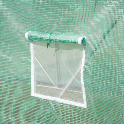Kas ca. 6 x 3 x 2 m foliekas met 8 ramen, roldeur, oprolbare zijwanden, UV-bestendige folietunnel, wintervaste tomatenhuis met grondanker, groen
