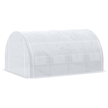 Kasfoliekas 3,97 x 3,02 x 2 m met UV-bescherming, winddicht tomatenhuis met stalen zijdeur in wit