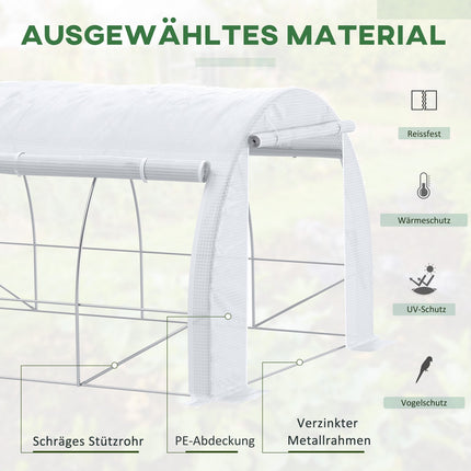 Kasfoliekas 3,97 x 3,02 x 2 m met UV-bescherming, winddicht tomatenhuis met stalen zijdeur in wit