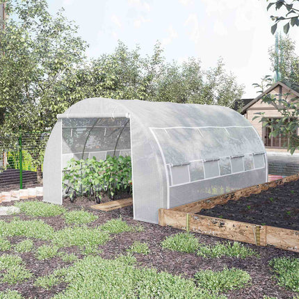 Kasfoliekas 3,97 x 3,02 x 2 m met UV-bescherming, winddicht tomatenhuis met stalen zijdeur in wit