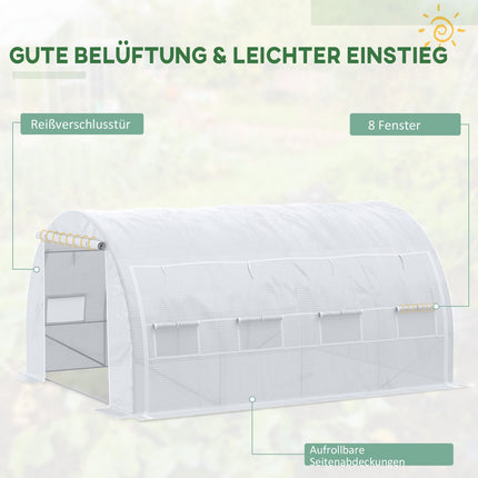 Kasfoliekas 3,97 x 3,02 x 2 m met UV-bescherming, winddicht tomatenhuis met stalen zijdeur in wit
