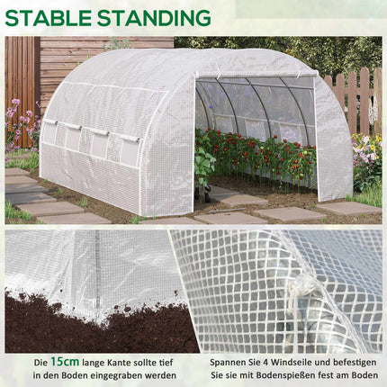 Kasfoliekas 3,97 x 3,02 x 2 m met UV-bescherming, winddicht tomatenhuis met stalen zijdeur in wit
