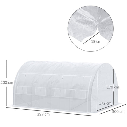 Kasfoliekas 3,97 x 3,02 x 2 m met UV-bescherming, winddicht tomatenhuis met stalen zijdeur in wit