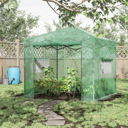 Kas tomatenhuis met deur en raam om op te rollen, PE staal donkergroen 238 x 178 x 240 cm voor optimale plantenteelt