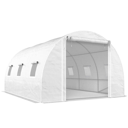 Greenhouse with PE Cover, Mesh Door, Support Rods, White