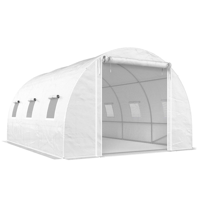 Greenhouse with PE Cover, Mesh Door, Support Rods, White