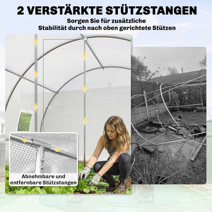 Greenhouse with PE Cover, Mesh Door, Support Rods, White