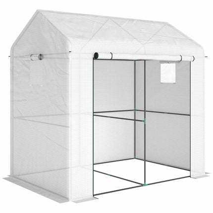 Greenhouse with Roll-Up Door, 200x200x140 cm, White/Green