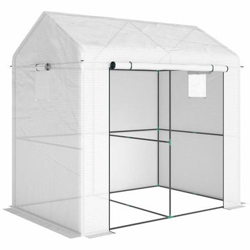 Greenhouse with Roll-Up Door, 200x200x140 cm, White/Green